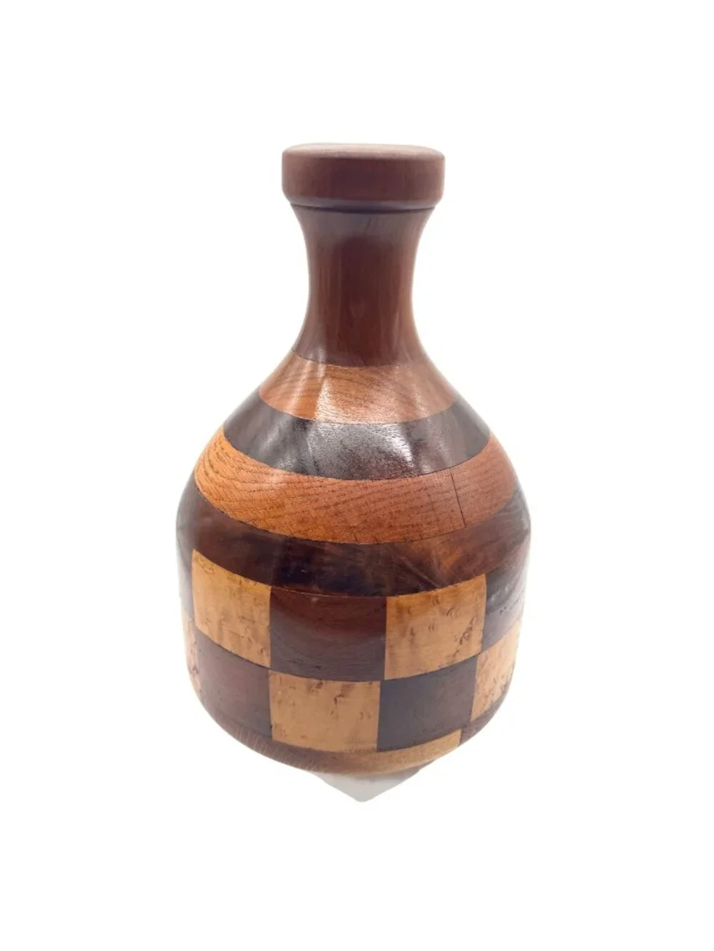 Handcrafted Wooden Decorative Vase from Kaneohe Hawaii W/ Checkered Pattern 11